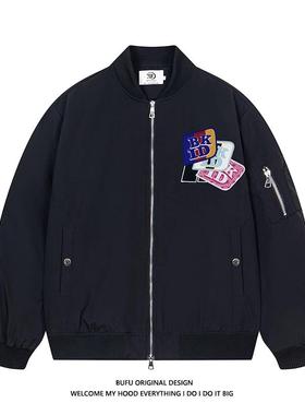 亿万少年BUFU美式复古刺绣魔术贴宽松飞行服男女情侣春秋外套夹克