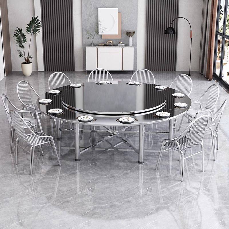 特厚304不锈钢可折叠转盘桌子圆台家用商用户外吃饭圆桌饭桌餐桌