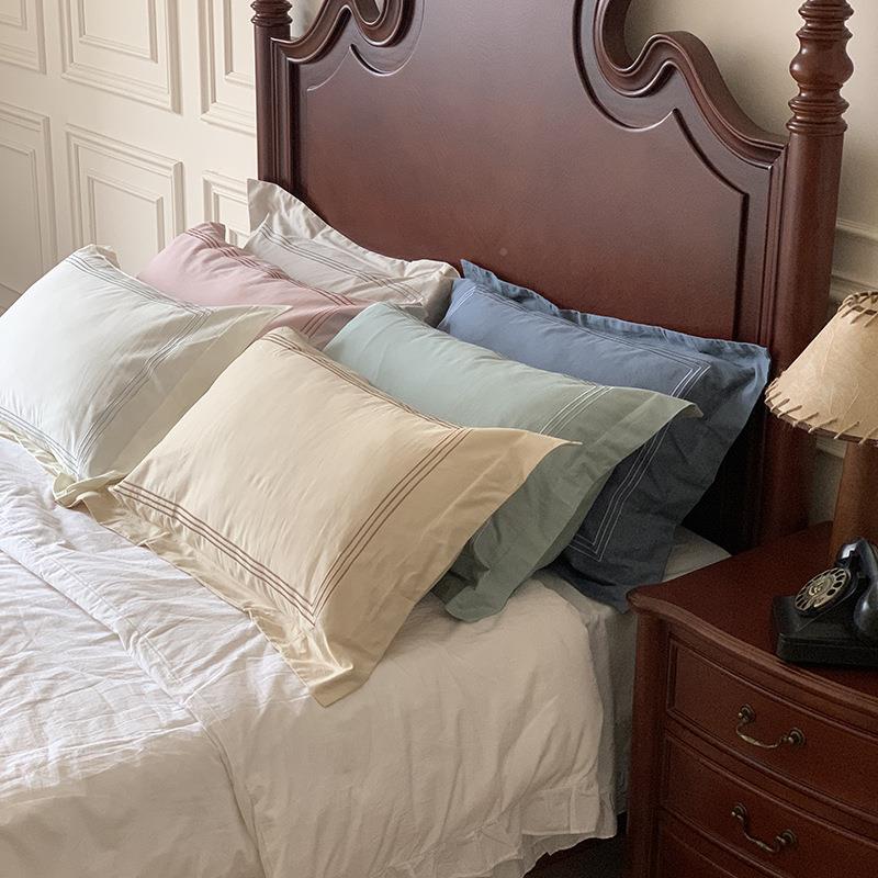 简约绣10厚0S全棉毛单品枕套一对纯色刺加秋冬酒店卧室BEB磨枕头