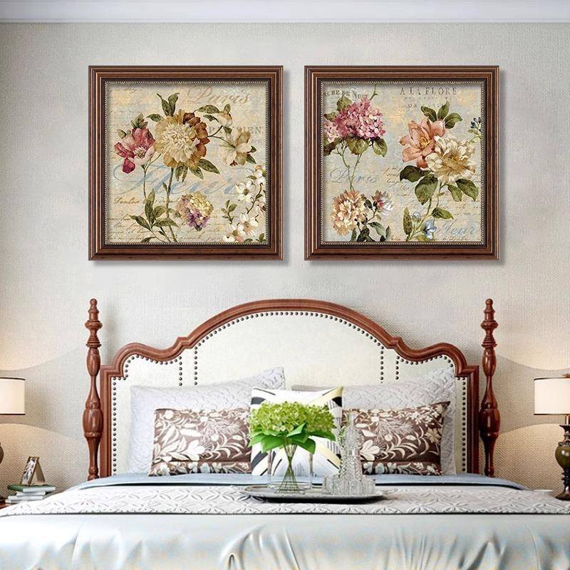 美式床画头JME油装饰画两联客厅轻奢挂房间温卧馨小众复古主卧画