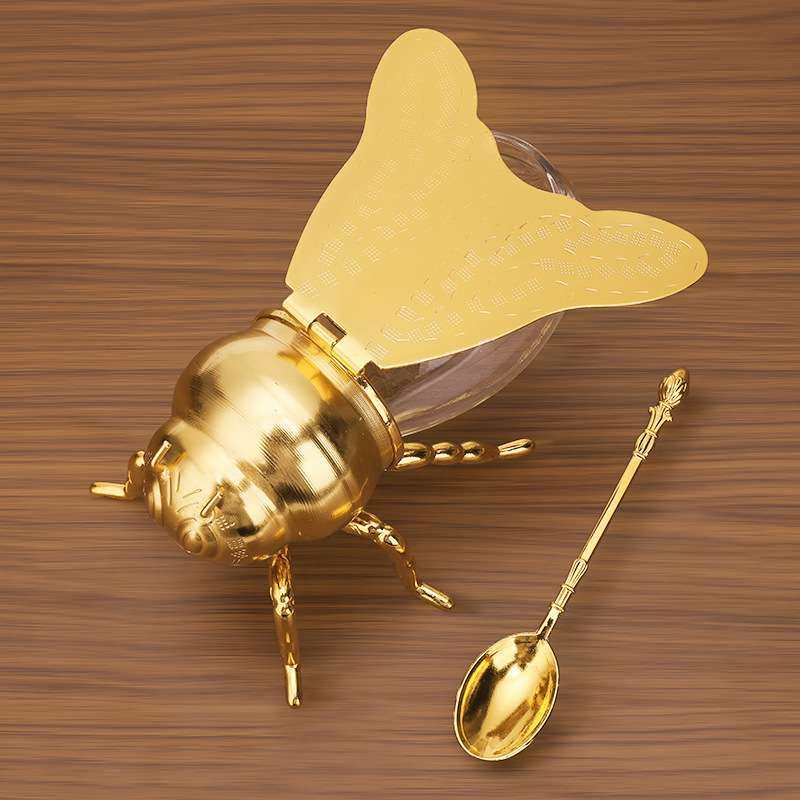 合金欧式古典风蜜蜂糖盅高档厨房调味罐金属色工艺品大气带勺糖盅,家居饰品,桌面摆件,淘宝优惠券,粉丝福利购,淘宝优惠卷