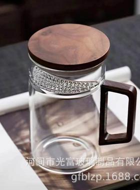 耐玻璃月牙男杯月牙观山泡茶65611茶水分离热杯家用办公室杯女水