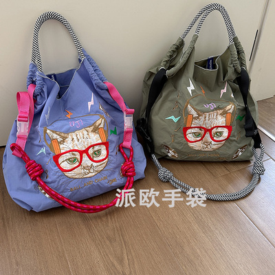 日本ball chain环保购物袋高圆圆同款包刺绣尼龙帆布包单肩斜挎女