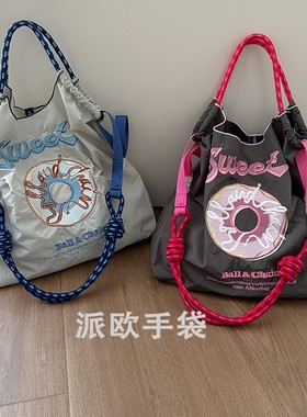 日本ballchain包包高圆圆同款购物袋甜甜圈刺绣尼龙单肩斜挎女包