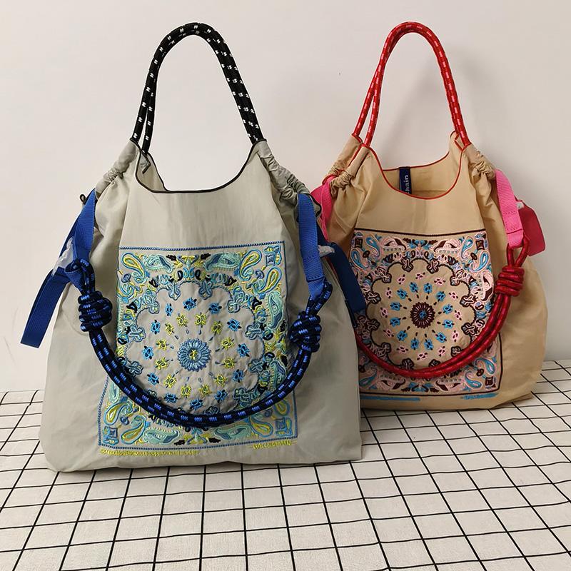 ballchain包包环保购物袋尼龙帆布女包腰果花刺绣小众单肩斜挎女