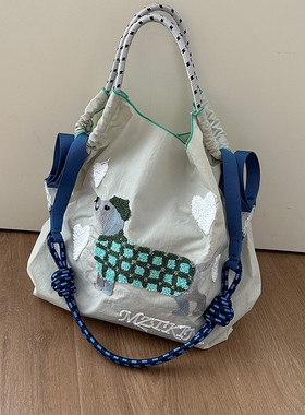 ballchain包包刺绣腊肠狗环保手提尼龙购物袋通勤斜挎单肩女新款