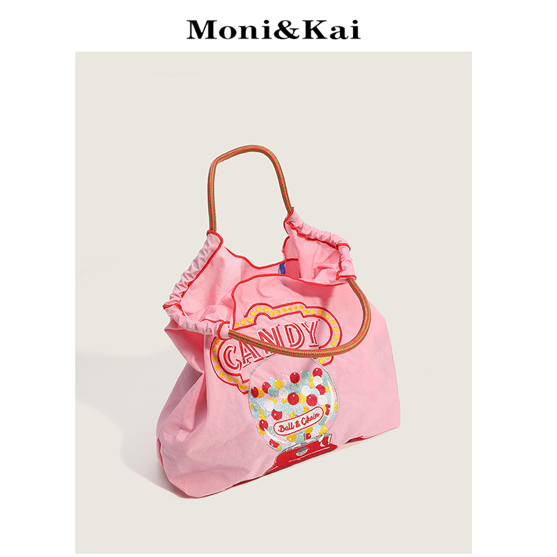 高圆圆同款ball chain2025日系小众自制刺绣环保托特包尼龙购物袋