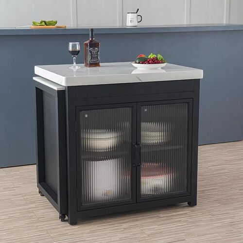 速发现代厨房大理石中岛台可伸缩一体餐桌吧台餐边柜北欧料理台可