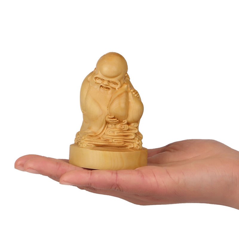 速发红木佛像工艺品 小号寿星抱桃摆件 黄杨木雕手把件车饰祈福随