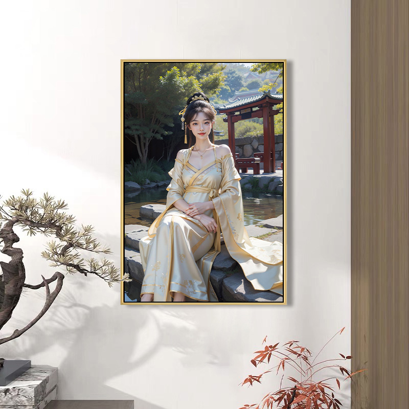 速发古风美挂画人物装饰画玄关背景墙挂画卧室壁画酒店桑拿按摩店图片