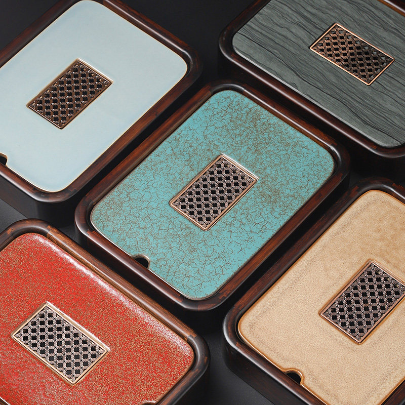 速发家搭胡桃色储水式茶盘陶瓷茶托盘用约家居百简茶台盛水盘