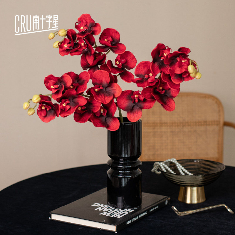 速发红色婚蝶兰保婚手感假花蝴庆花客厅湿房布置结婚卧室装饰中式