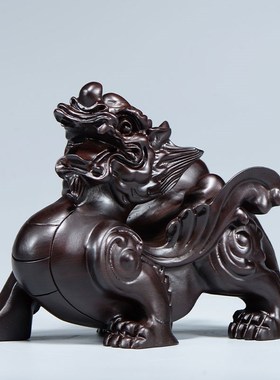 速发家居工饰黑檀发财雕刻红艺质木头装木根雕貔貅车载实木皮秋摆