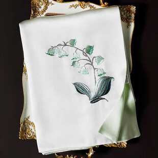 杭丝府苏绣丝巾真丝女妈妈母亲节礼物手工刺绣围巾清馨韵浅绿色