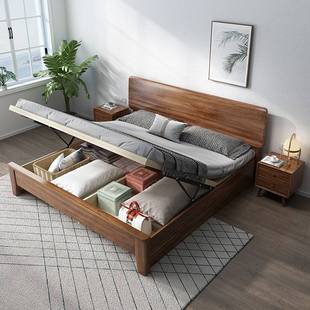 床 实木床1米8胡桃木双人床主卧实木床1米5家用实木床全实木床架