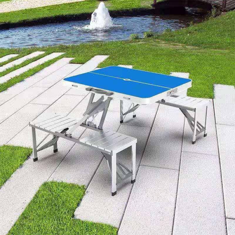 户外折叠桌椅便携式铝合金一体桌露营野外连体四人旅行野餐桌套装