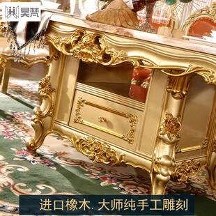 欧式高档西长餐桌大理石长方形奢华别墅餐桌椅组合一桌十椅家用