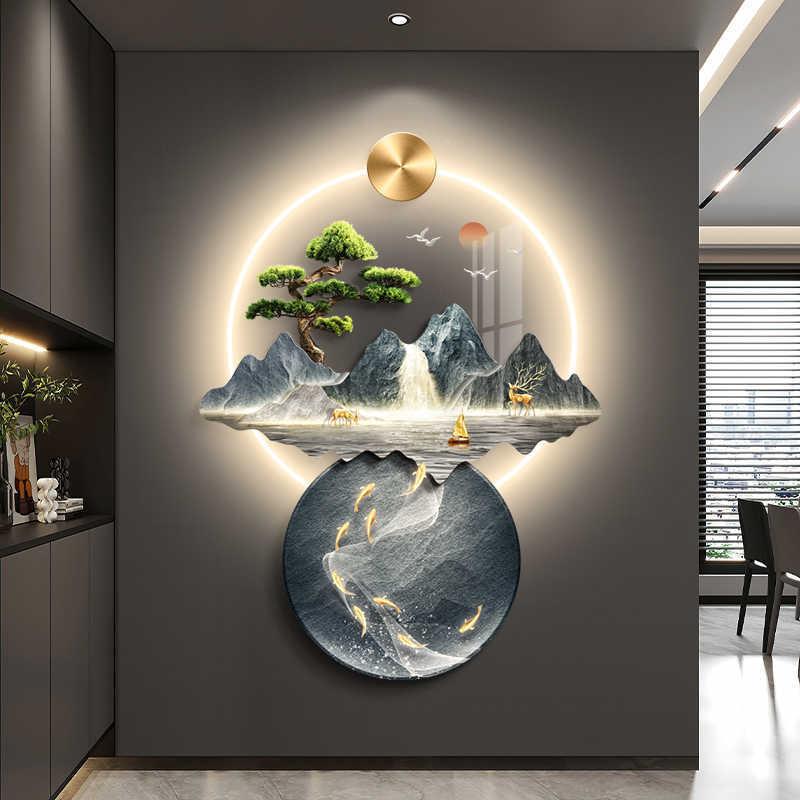 流水生式财中入户玄关装饰画新山水过道立体HS-10080画挂画无框亚图片
