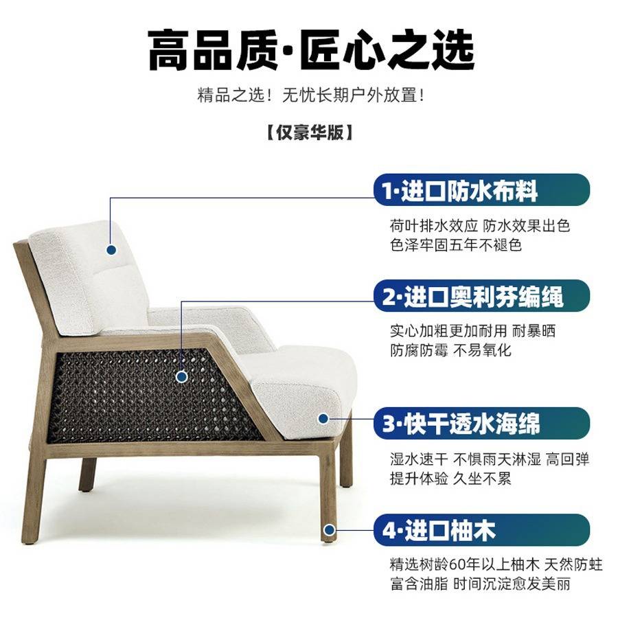 高档柚木户外沙发庭院别墅阳台家具室外露台花园藤编沙发茶几组合