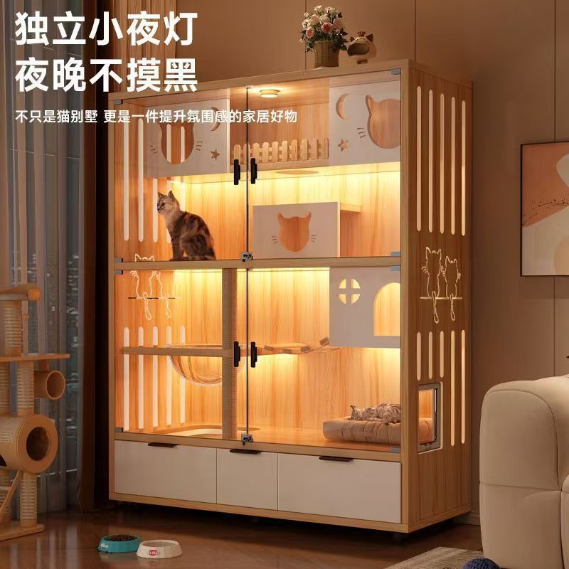 实木猫别墅猫笼子超大空间家用室内一体猫舍豪华全景多层猫柜猫窝图片