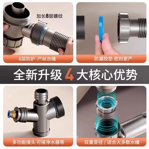 厨房洗菜盆下水管配件防臭洗碗池B水槽排水管不锈钢单双槽套装通