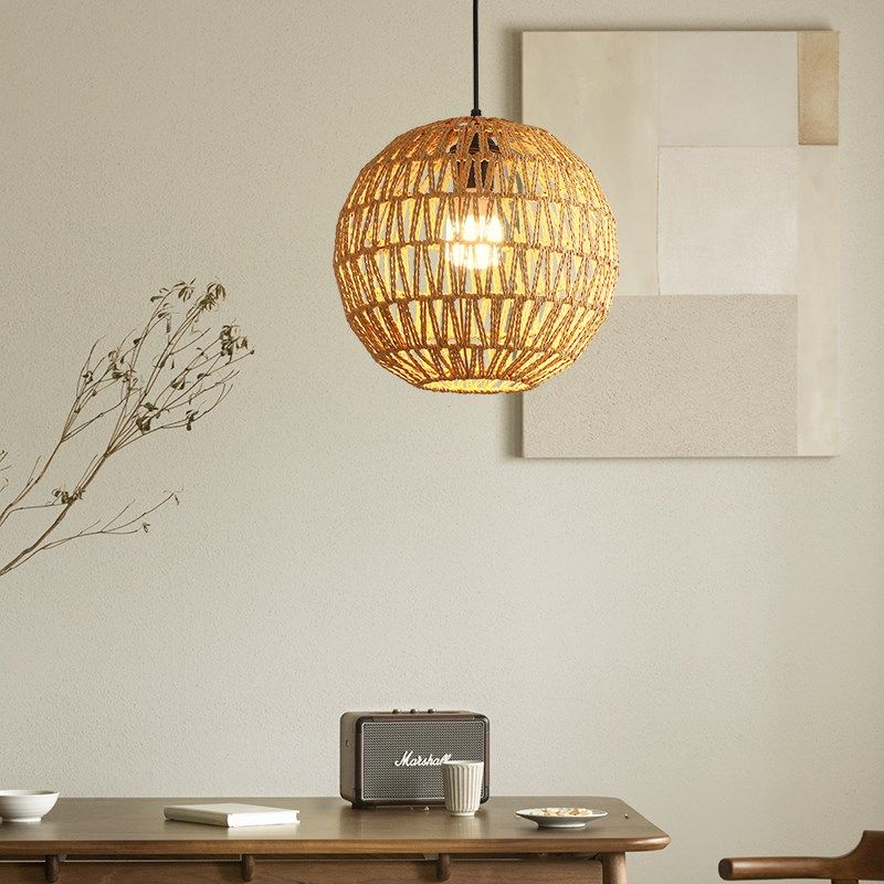 手编圆球麻e绳吊灯侘寂风餐厅餐桌楼梯组合灯民宿吧台卧室床头灯,家装灯饰光源,酒店/宴会厅/餐饮吊灯,淘宝优惠券,粉丝福利购,淘宝优惠卷