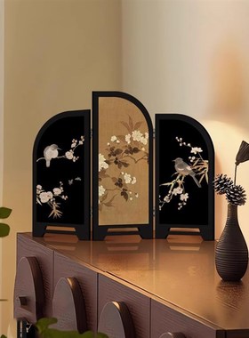中古风高级感屏风桌面摆件玄关柜电视柜茶桌家P居装饰品礼客厅摆