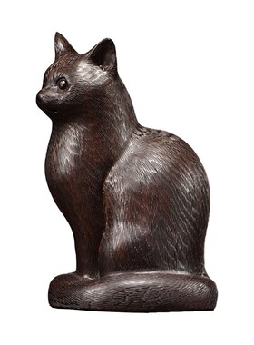 黑檀木雕b小猫咪摆件吉祥动物可爱红木家居装饰实木工艺品开业送