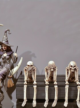 哥特风吊脚骷髅头不听不看不说暗黑礼物I有趣家居庭院氛围装饰摆