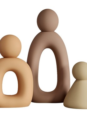 创意高级简约一家三口抽象艺术摆件客厅玄关设计师软装.家居装饰