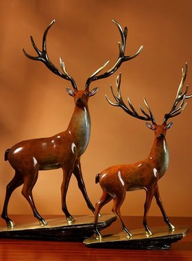 《一鹿高升》铜摆件福寿有v鹿客厅办公桌中式艺术创意家居装饰礼