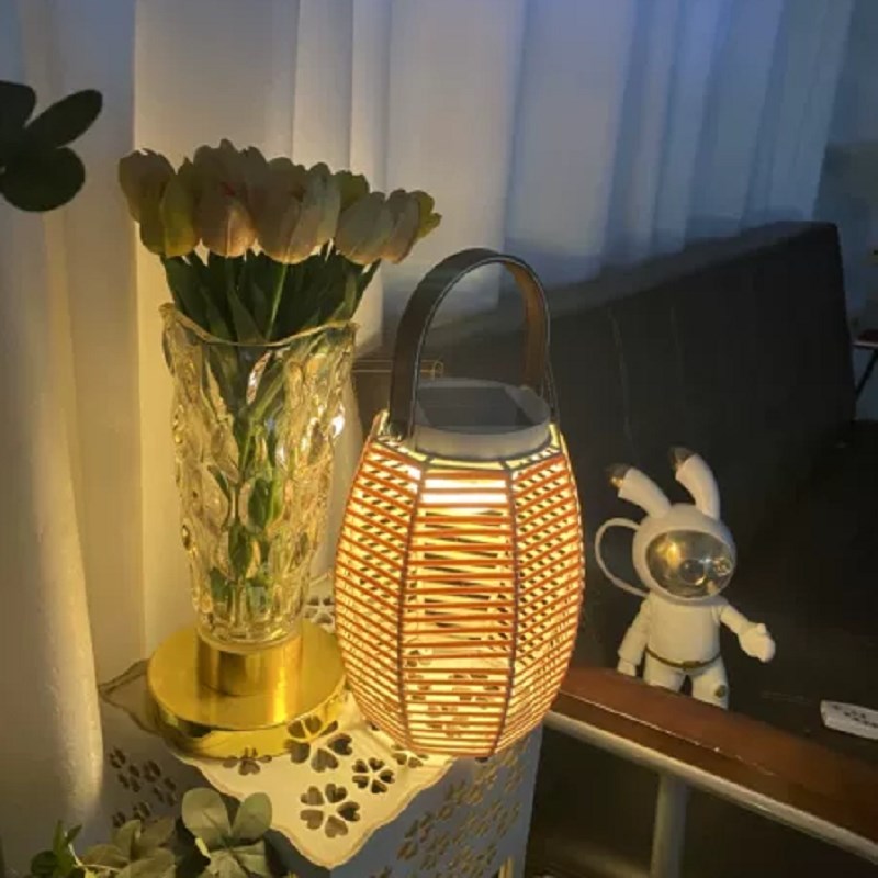 太阳能户外充电庭院防水露营氛围灯花园草坪景观日Y式手提藤编灯