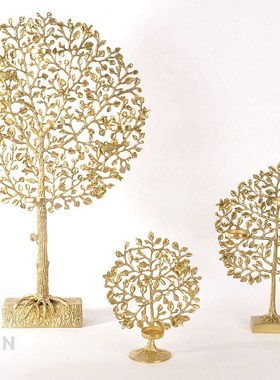 进口手工黄铜发财l树招财树蜡烛台摆件欧式家居玄关工艺品客厅摆