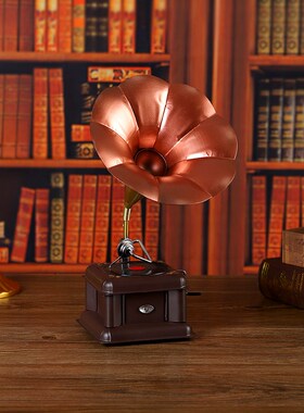 客厅欧式复古留j声机摆件老款大喇叭铁艺模型电视柜装饰品摄影道