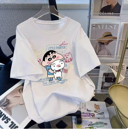 蜡笔小新大版短袖t恤女2024春夏季宽松显瘦百搭内搭打底上衣服潮