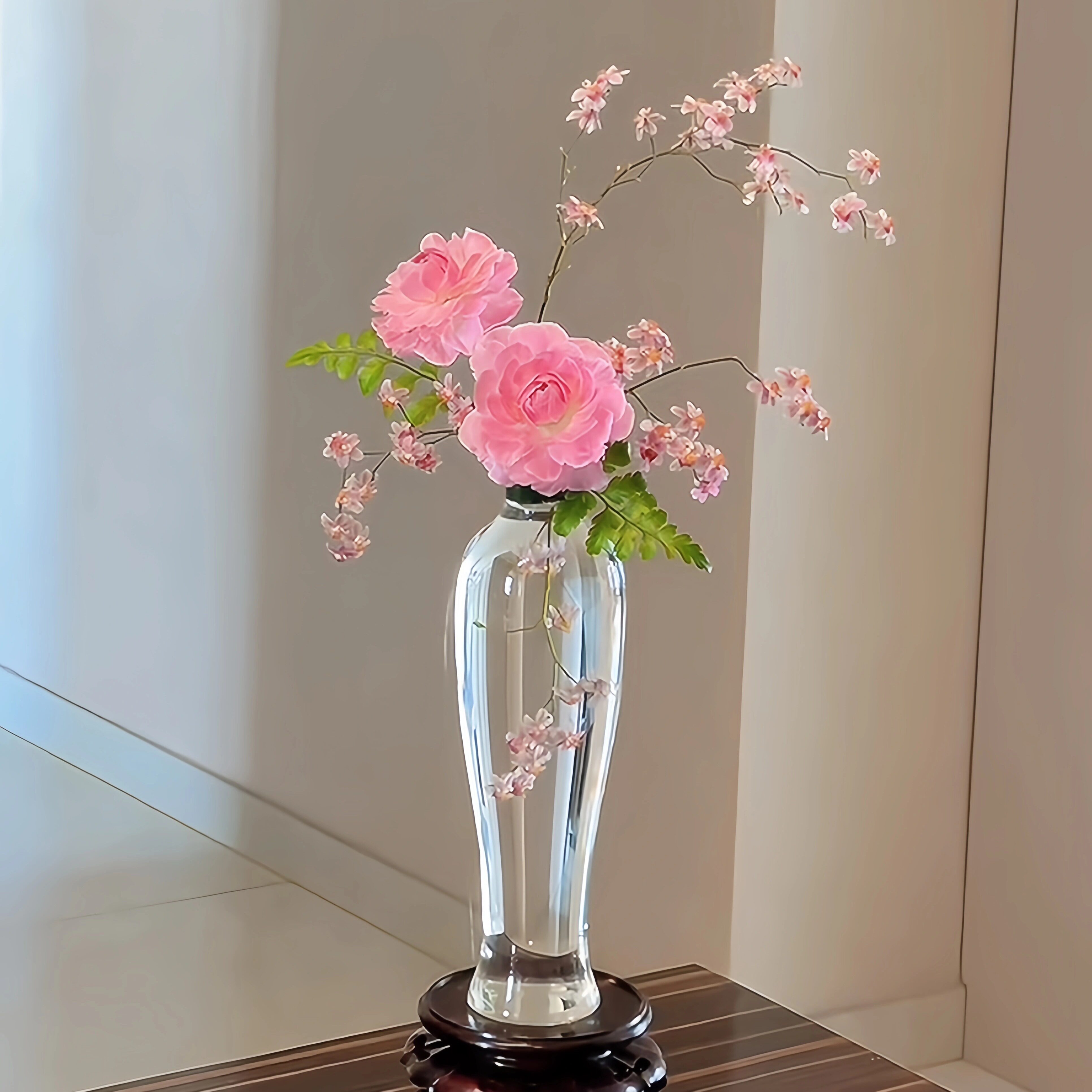 新中式玻璃花瓶摆件透明插花观音瓶器轻奢餐桌客厅禅意水养玉净瓶
