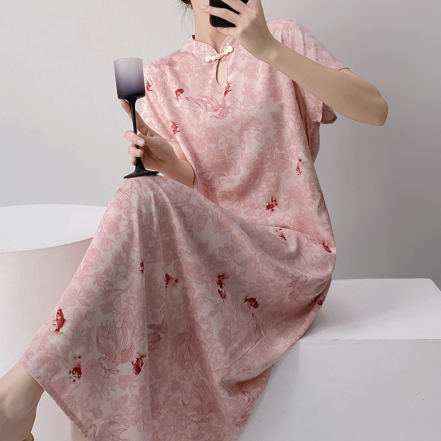 南油深圳高端女装夏季短袖旗袍新中式复古可外穿连衣裙春天薄款棉