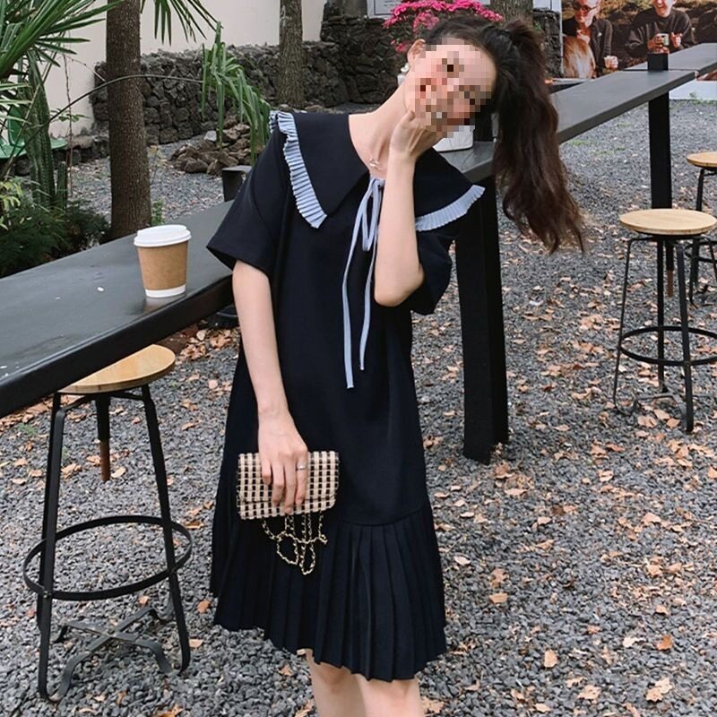 南油深圳高端女装法式感连衣裙大码别致设计学院风娃娃领小个子裙