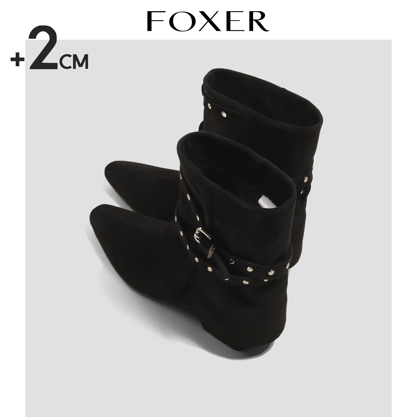 FOXER英伦风尖头裤管靴子女黑色