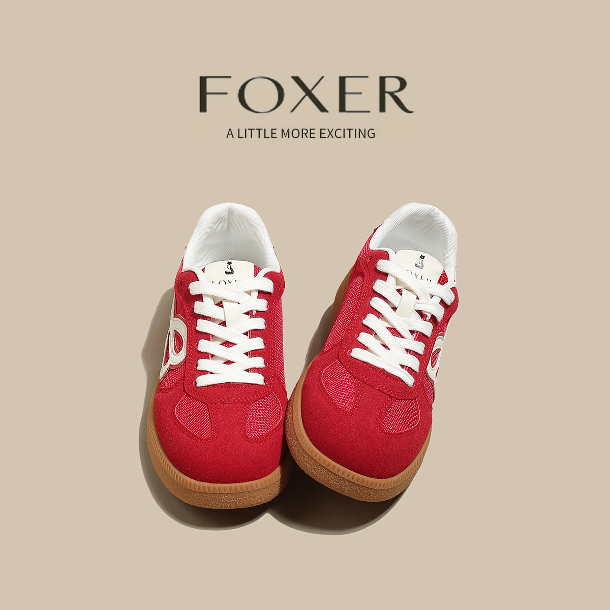 FOXER红色德训鞋女2024秋冬