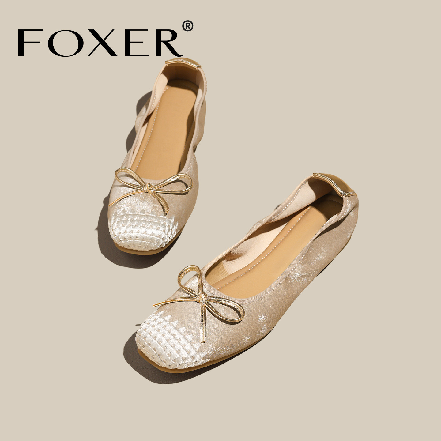 方头浅口单鞋女2026新款春夏法式复古蝴蝶结平底配裙子芭蕾舞女鞋