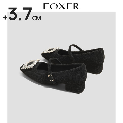 FOXER水钻方扣玛丽珍鞋女小香风