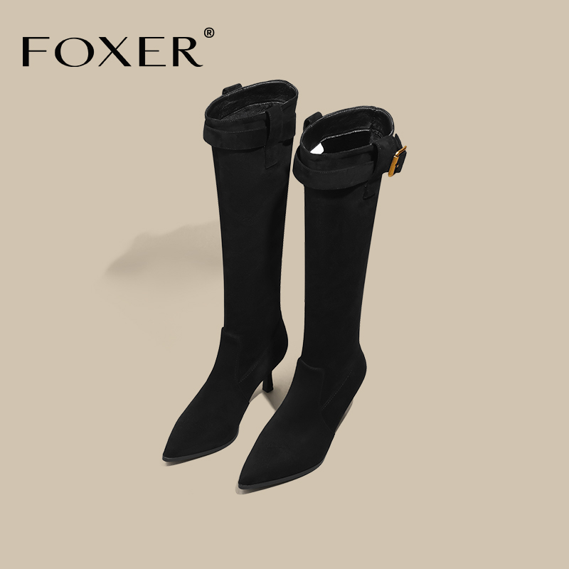 FOXER尖头长筒靴子显瘦修饰腿型
