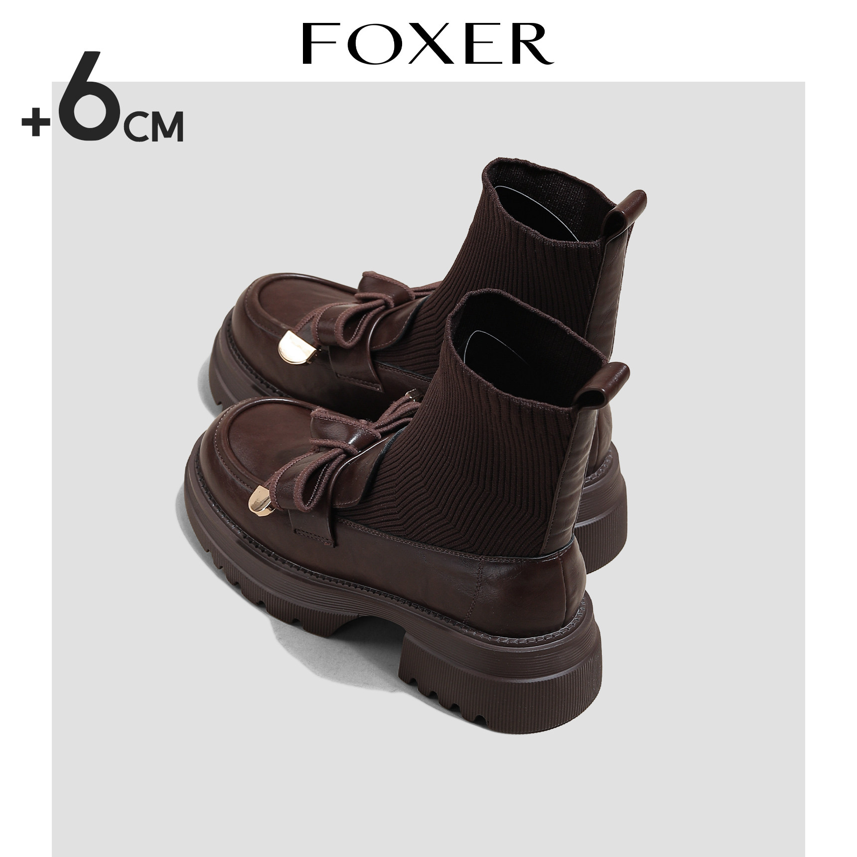 FOXER复古英伦风厚底短靴女增高