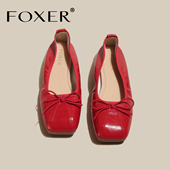 女2026新款 软底法式 蝴蝶结复古飘鞋 方头浅口单鞋 百搭红色低跟婚鞋