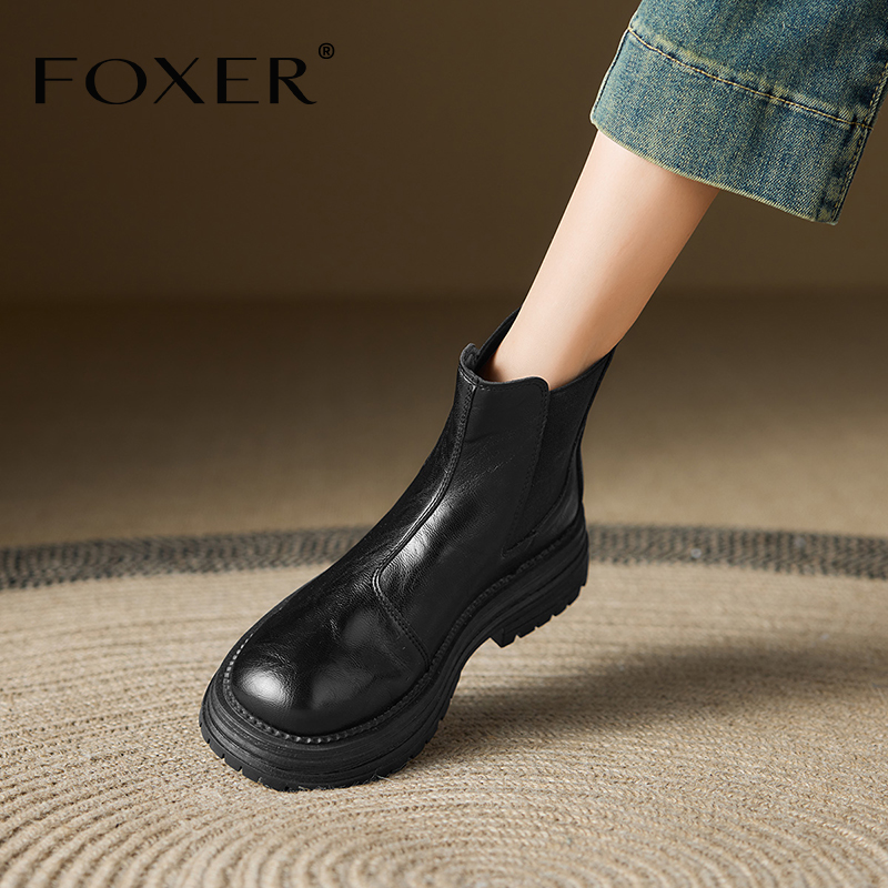 FOXER黑色切尔西靴英伦风小个子