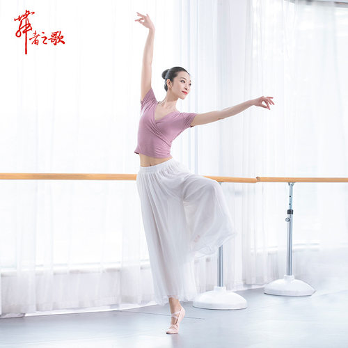 速发舞蹈服套装古典舞腿功服成人飘逸真丝皱双层阔练裤瑜伽舞服