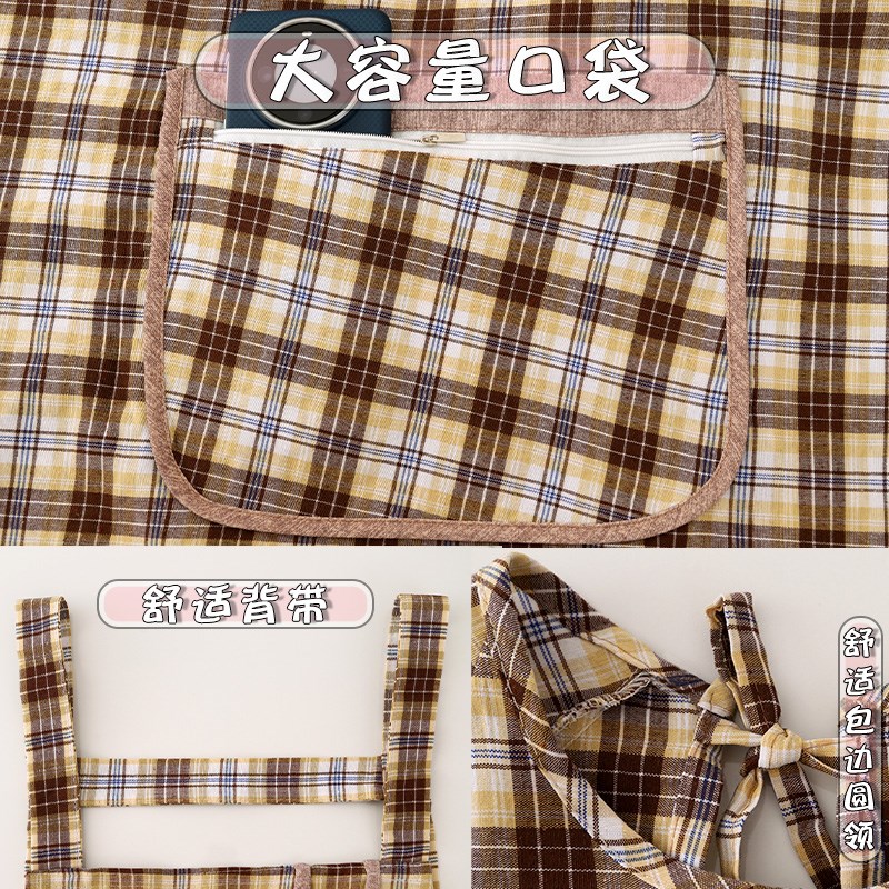 速发简约棉布防污围裙家用上房做洋透气长袖罩衣厨班耐脏饭气工作