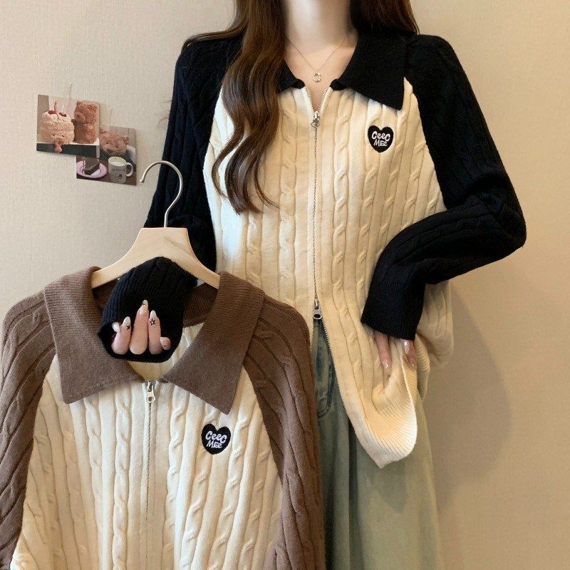 速发大码装遮肚子胖古麻花插肩开衫毛衣冬复计妹设妹感针织衫