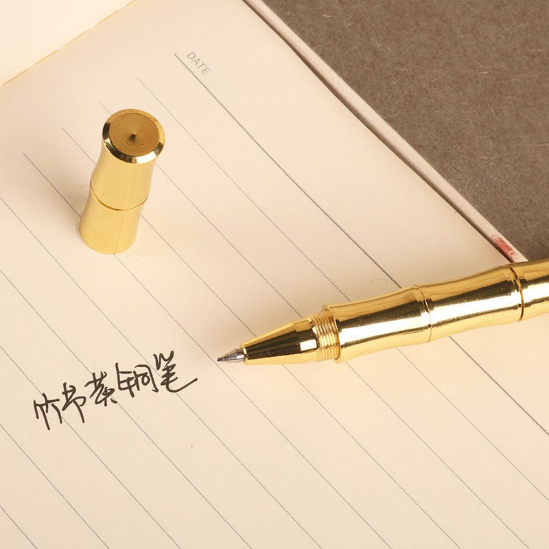 速发签舍复古个性铜竹节笔电镀黄铜商务中性森字笔学生用金属笔杆